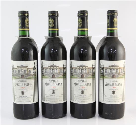 Four bottles of Chateau Leoville-Barton 1988, St. Julien,